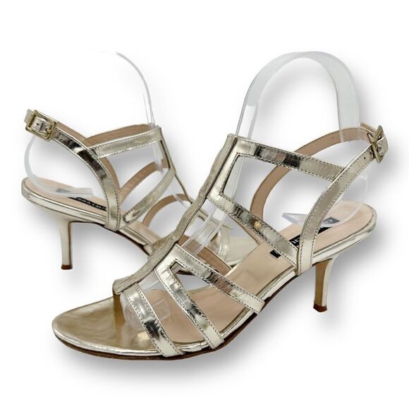 Claudia Ciuti Metallic Gold Strappy Evening Sandal 7.5 Narrow - Picture 11 of 12